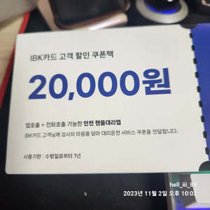 ibk카드전용 핸들대리 2만원권팜
