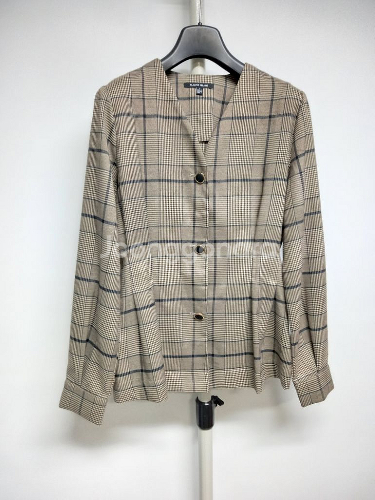 새 플라스틱아일랜드 춘추 체크 자켓블라우스 44슬림55--2