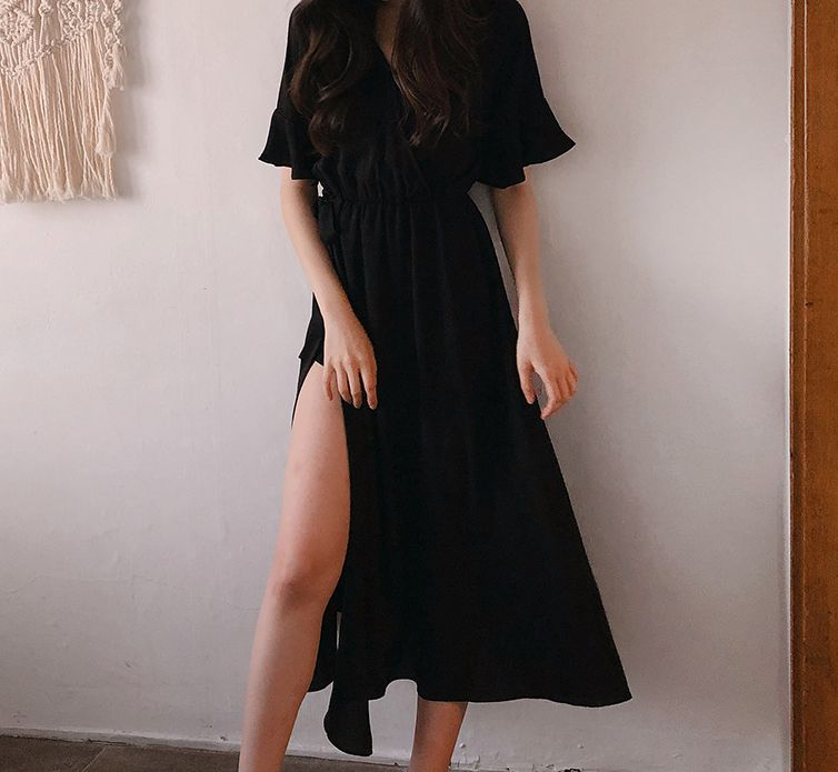 리리앤코 크로나 브이넥 밴딩 트임 원피스 이미지