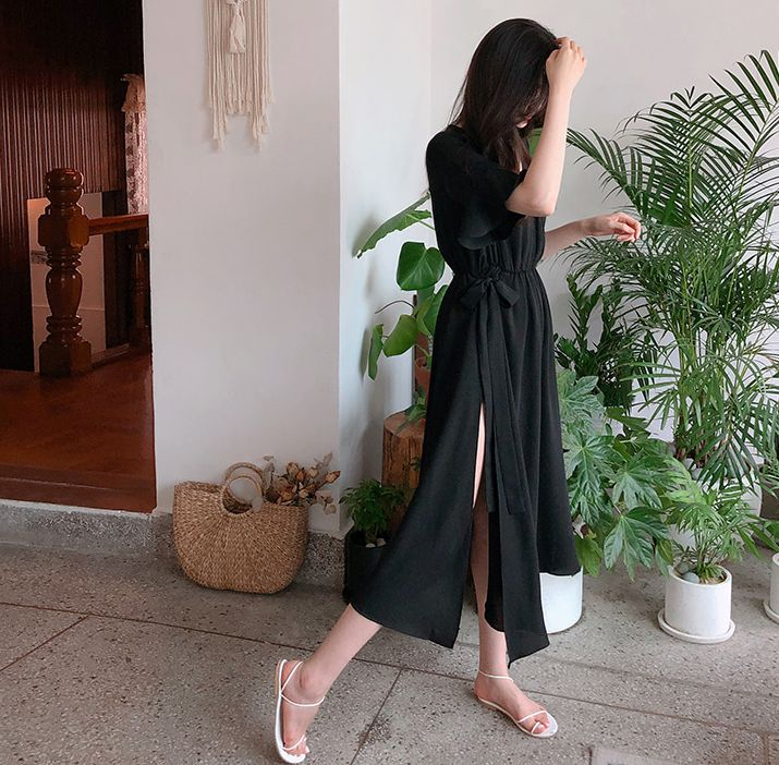 리리앤코 크로나 브이넥 밴딩 트임 원피스 이미지