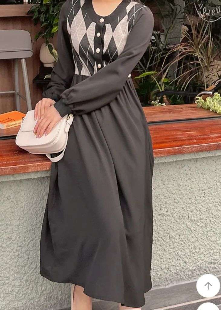 리리앤코 엘리오드 배색 아가일 밴딩 스트랩 롱원피스 이미지