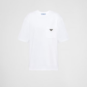 [S] 프라다 삼각 플레이트 로고 오버핏 반팔 티셔츠