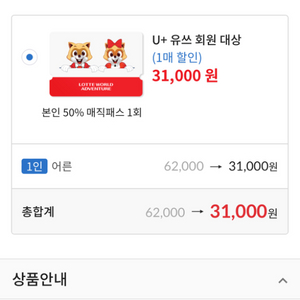 롯데월드 성인 종합이용권 + 매직패스 1회권