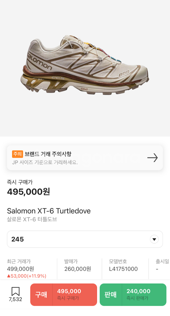 살로몬 XT-6 터틀도브 245--0
