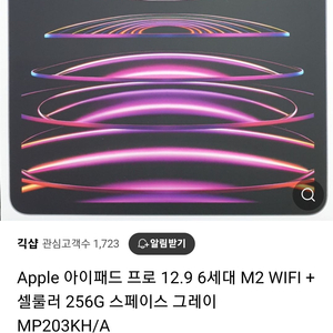 아이패드프로M2 12.9 6세대 셀룰러256G 미개봉