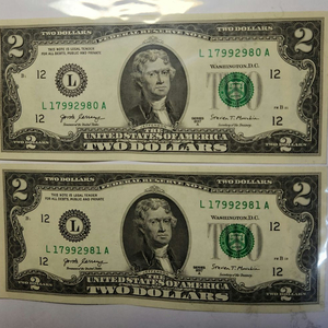 행운의 2달러 지폐 연속번호 3종류 외 미국화폐