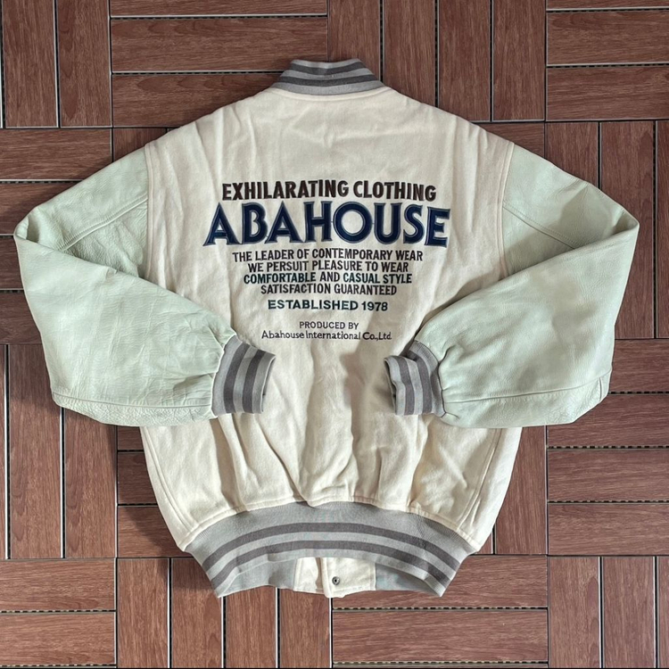 아바하우스 빈티지 누빈 레더 암 울 바시티자켓--1