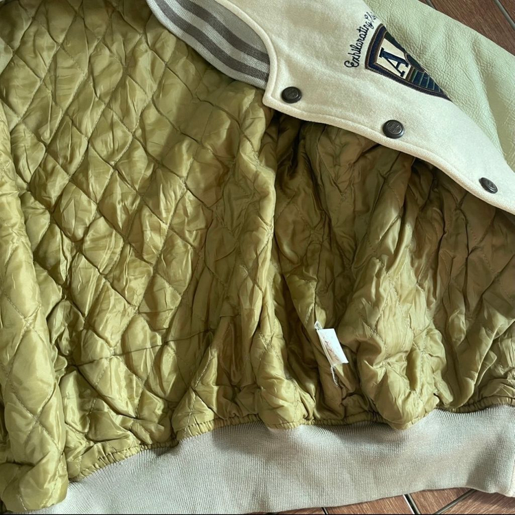 아바하우스 빈티지 누빈 레더 암 울 바시티자켓--6