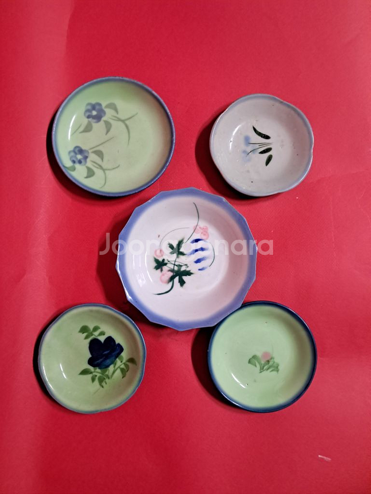 일제강점기시절 제작사용 희귀 야생화 그림 청자도자기 접--2