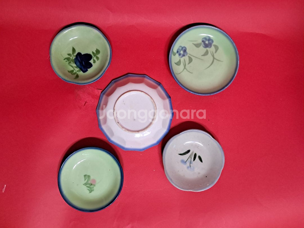 일제강점기시절 제작사용 희귀 야생화 그림 청자도자기 접--3