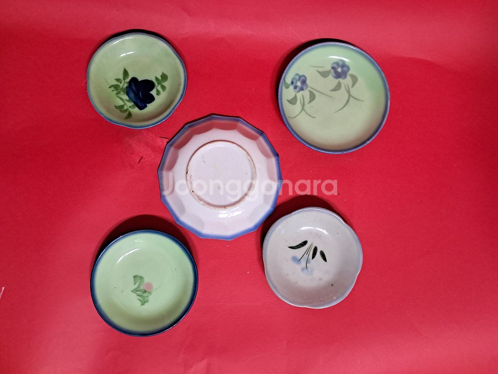 일제강점기시절 제작사용 희귀 야생화 그림 청자도자기 접--7