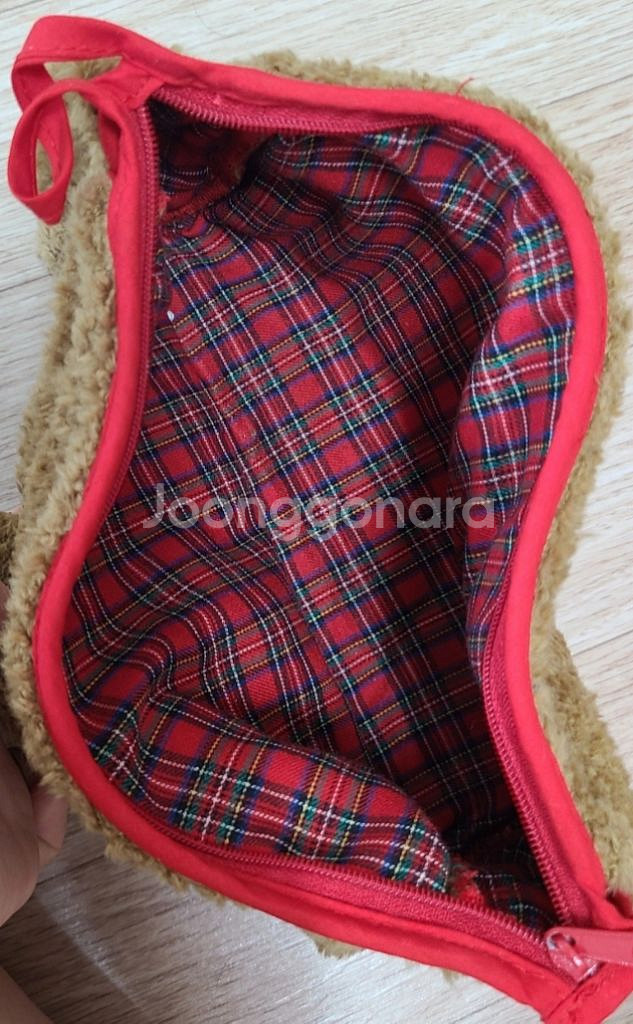 곰돌이 파우치 레드 타탄 체크(미사용)--2