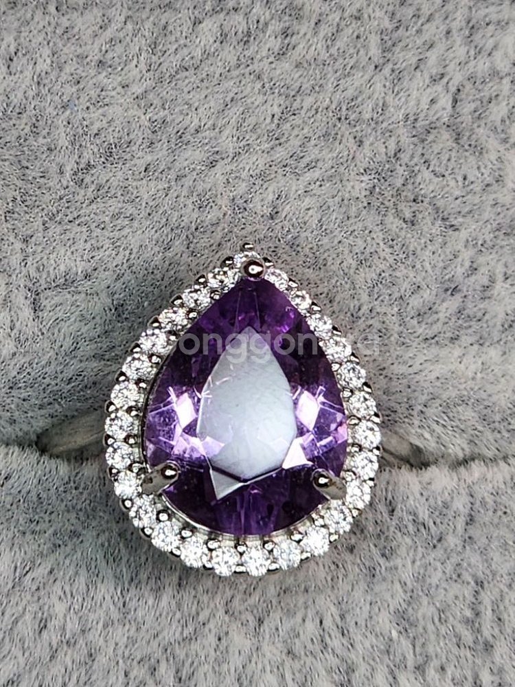 새제품 천연원석 S925 순은 반지 맑은 자수정 물방울--2