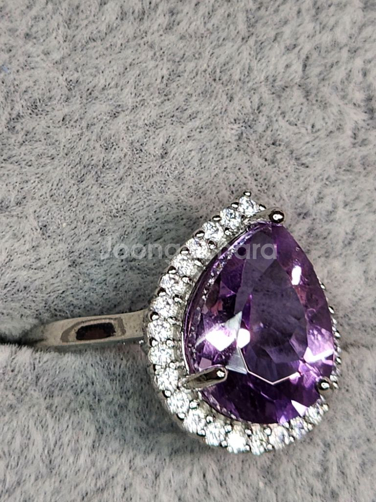 새제품 천연원석 S925 순은 반지 맑은 자수정 물방울--4