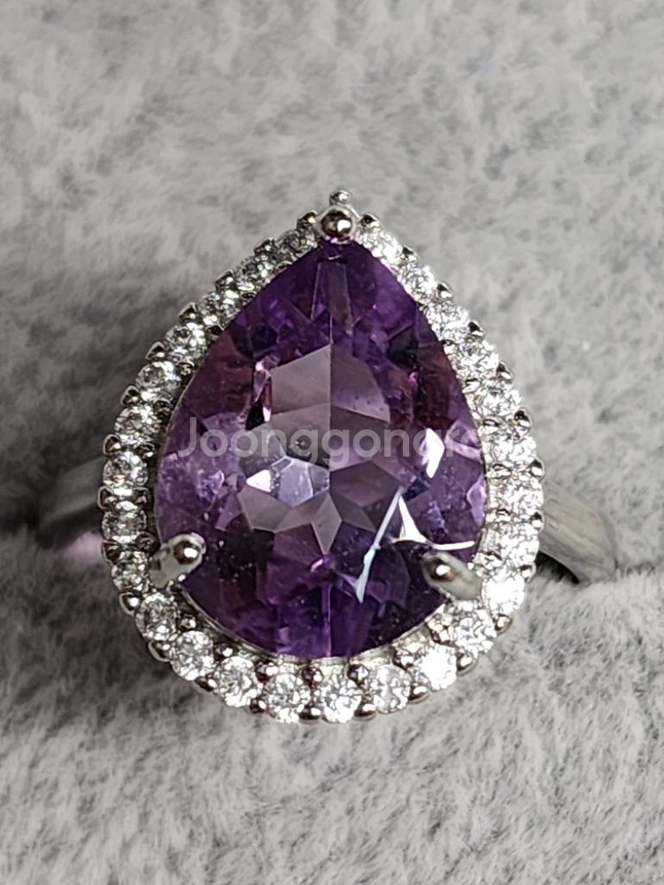 새제품 천연원석 S925 순은 반지 맑은 자수정 물방울--6