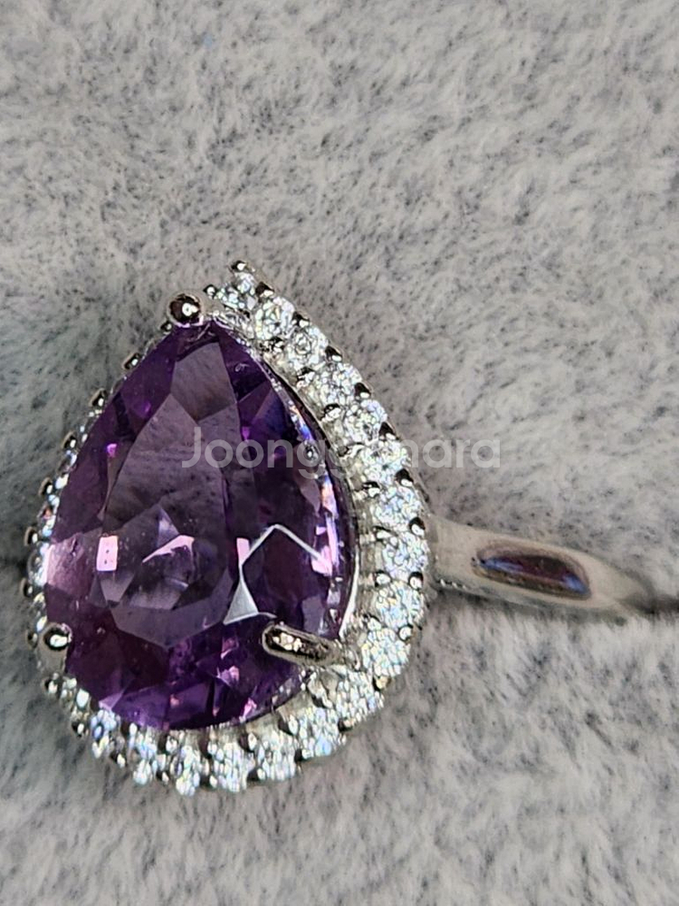 새제품 천연원석 S925 순은 반지 맑은 자수정 물방울--3