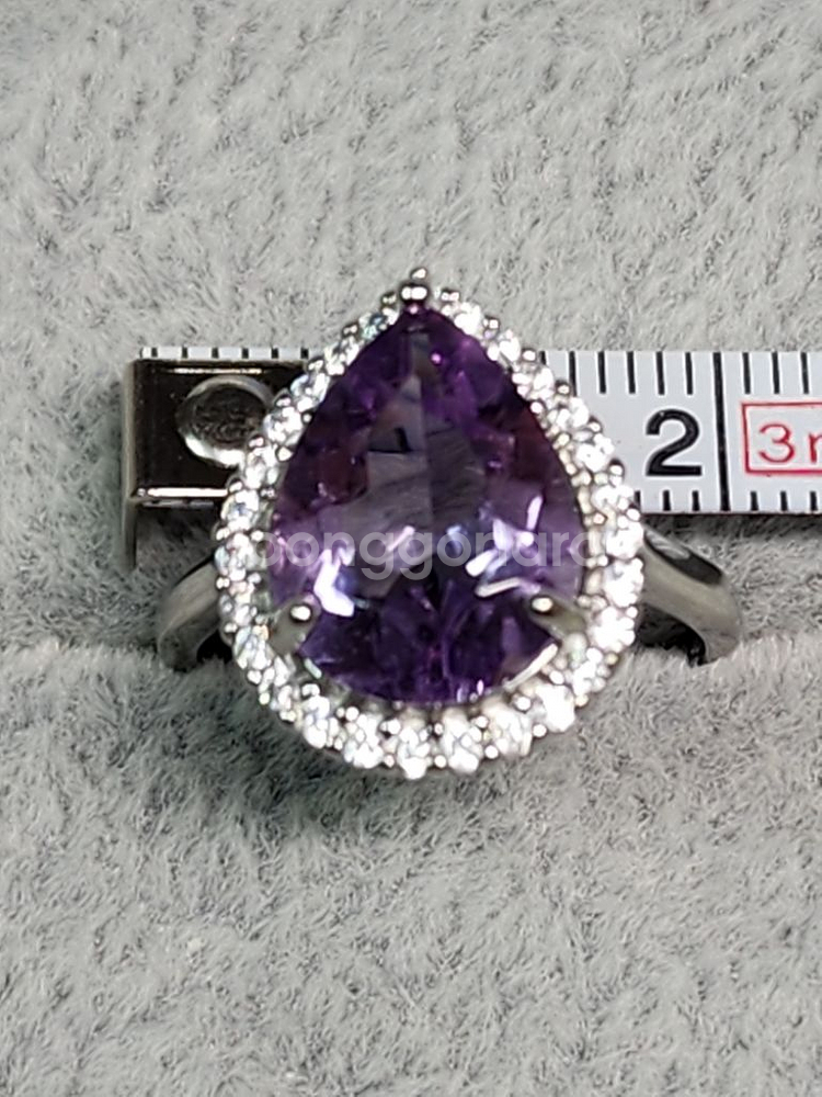 새제품 천연원석 S925 순은 반지 맑은 자수정 물방울--7