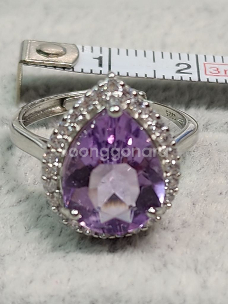 새제품 천연원석 S925 순은 반지 맑은 자수정 물방울--9