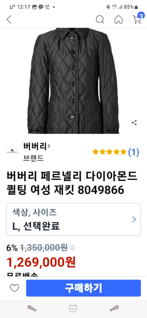 버버리 패딩 이미지