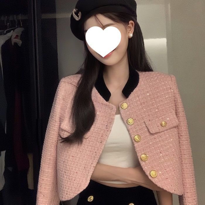 새상품]수입)금장 트위드 크롭 자켓 핑크.