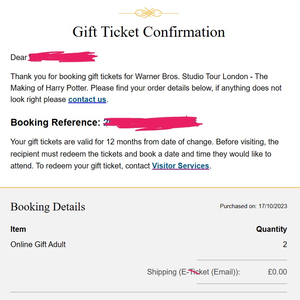런던 해리포터 스튜디오 gift tiket(기프트티켓)