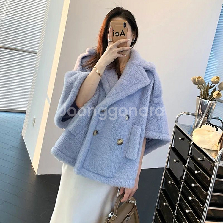 테디 코트 털 자켓 막스 카라 퍼 숄 판쵸 자켓 수입의--2