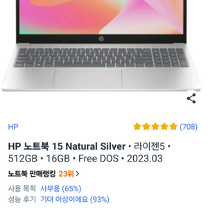 HP2023노트북15,512GB,16GB,윈도우포함판매