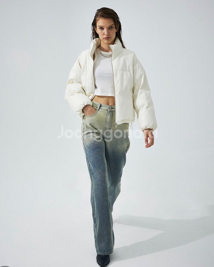 [오디너리홀리데이] 레더 크롭 패딩 점퍼 (아이보리)--4