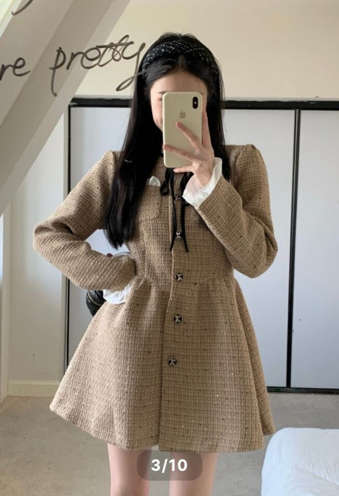 트위드 브라운 미니 원피스/리본원피스(S,M 각1벌) 이미지
