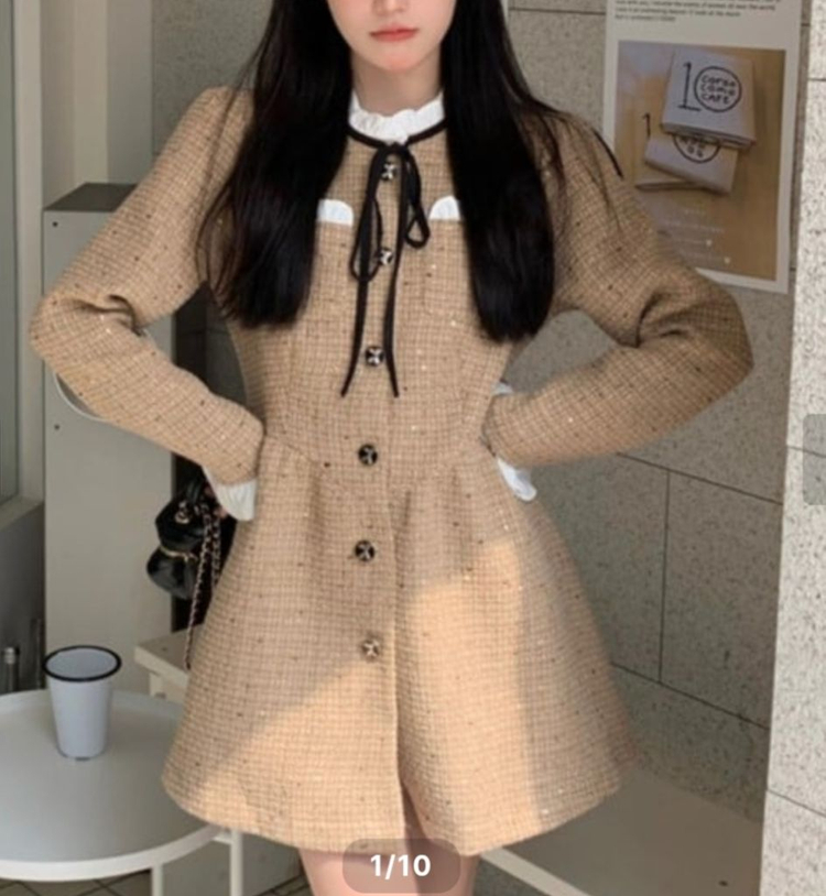 트위드 브라운 미니 원피스/리본원피스(S,M 각1벌) 이미지