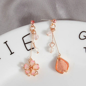 피치 플라워 드롭 귀걸이