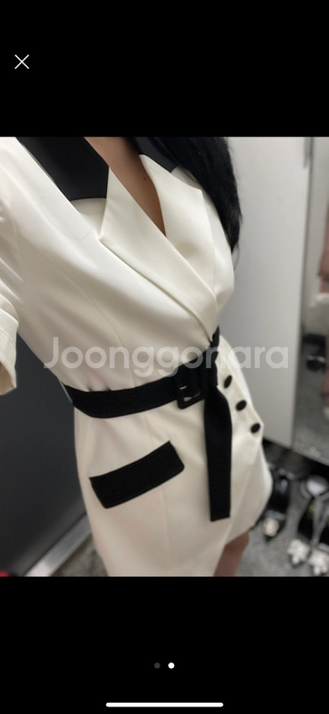 수입의류 반팔 배색 카라 단추 벨트 자켓 원피스 라첼--1