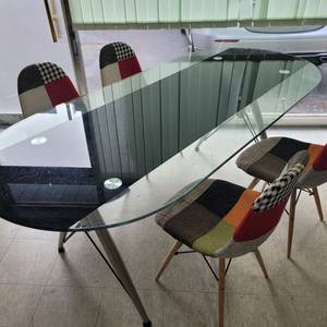 강화유리 대리석문양 테이블과 디자인체어(의자) 세트