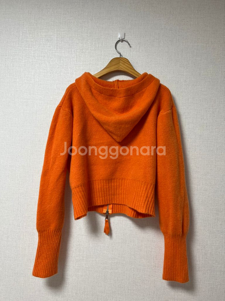 새상품 니트 후드집업 오렌지 긴팔 캐주얼 칼라 무지--1