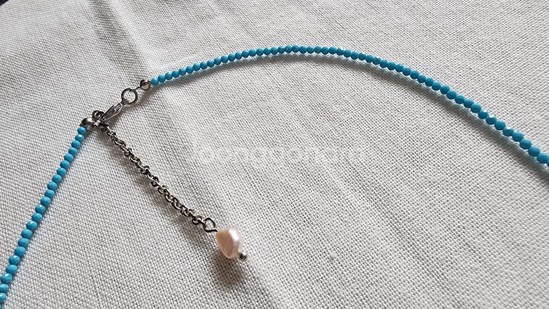 핸드메이드 압축터키석 진주 목걸이 (2mm)--3