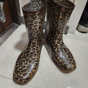 레오파드 레인부츠 장화 230
