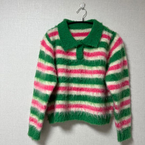 새상품 앙고라 카라 니트 스웨터 기모 초록 그린 핑크