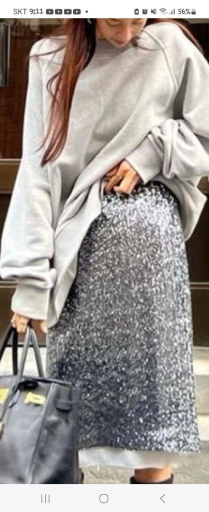 새상품 고걸 비즈 미드 스커트(실버)--3