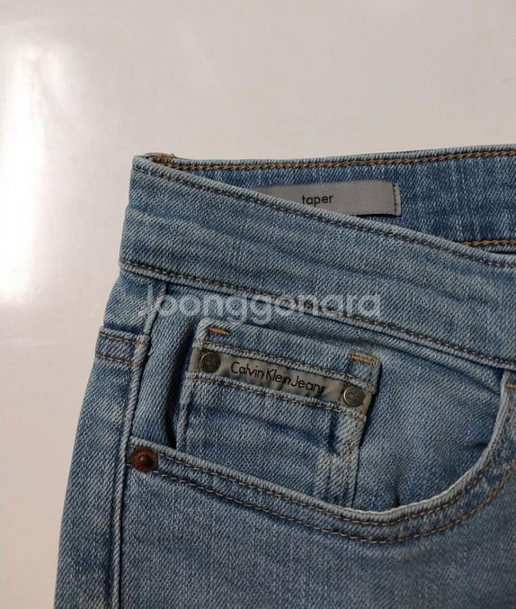 30)켈빈청바지 가죽패치 연청 워싱 스판 일자청바지--5
