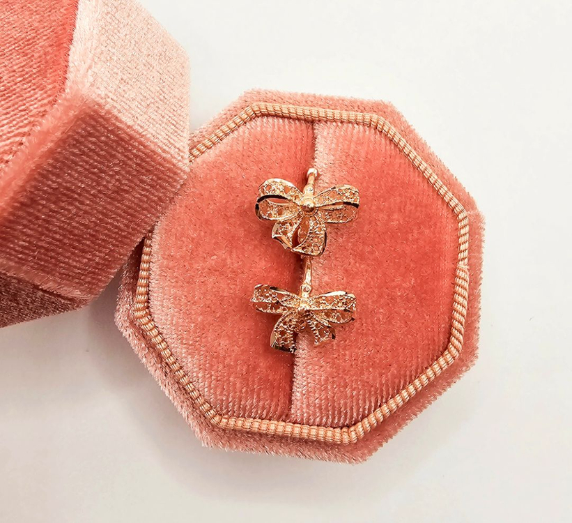 14k 망사 레이스 리본 귀걸이 이미지