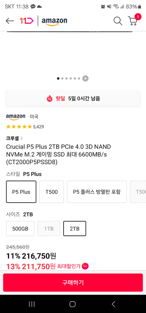 P5 Puls 1테라 m.2 ssd + 외장 케이스 이미지