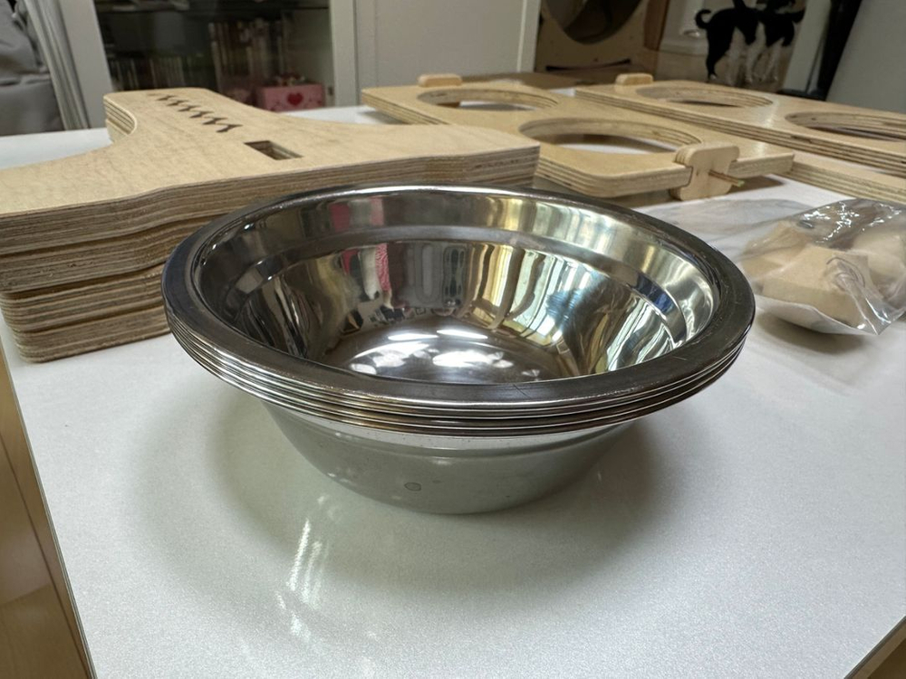 힐링타임 반려동물 높이조절 원목식탁 스테인리스 2구x2--4