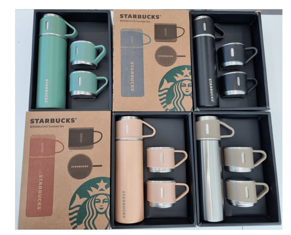 스타벅스 보온병세트 뚜껑 머그잔3개 클래식디자인 캠핑 이미지