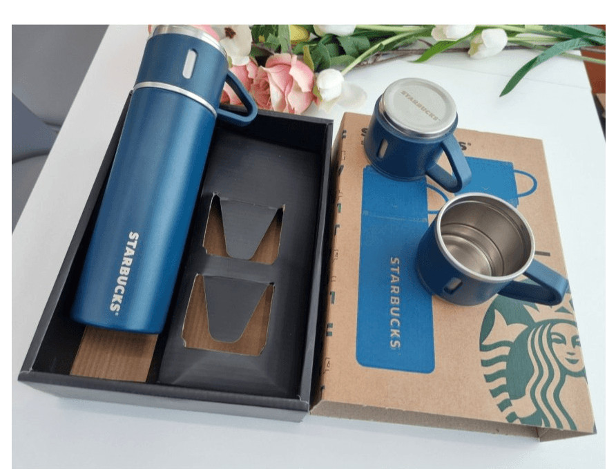 스타벅스 보온병세트 뚜껑 머그잔3개 클래식디자인 캠핑 이미지