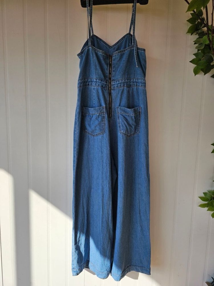 데님점프수트 청멜빵바지 통바지 이미지