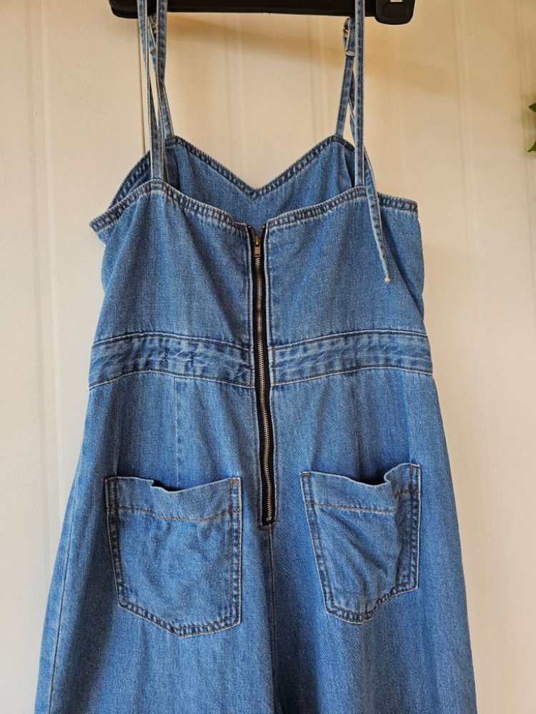 데님점프수트 청멜빵바지 통바지 이미지