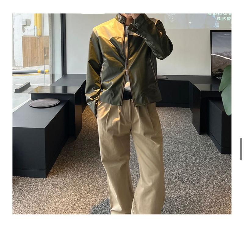 카키 레더자켓 바이커자켓 레이싱자켓 가죽 자켓 이미지