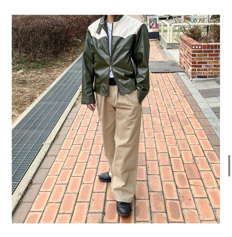 카키 레더자켓 바이커자켓 레이싱자켓 가죽 자켓 이미지