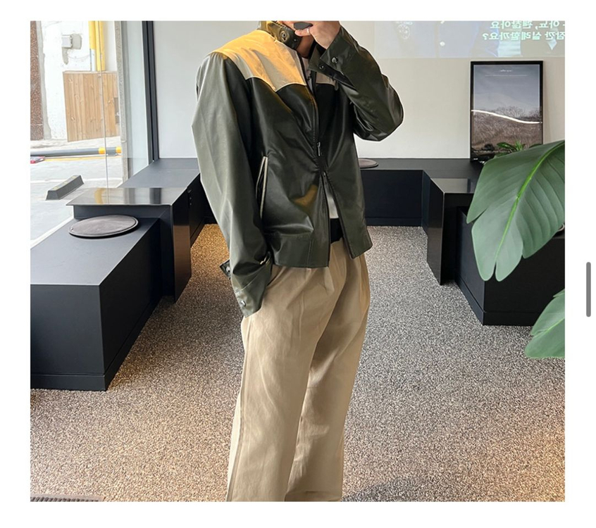 카키 레더자켓 바이커자켓 레이싱자켓 가죽 자켓 이미지