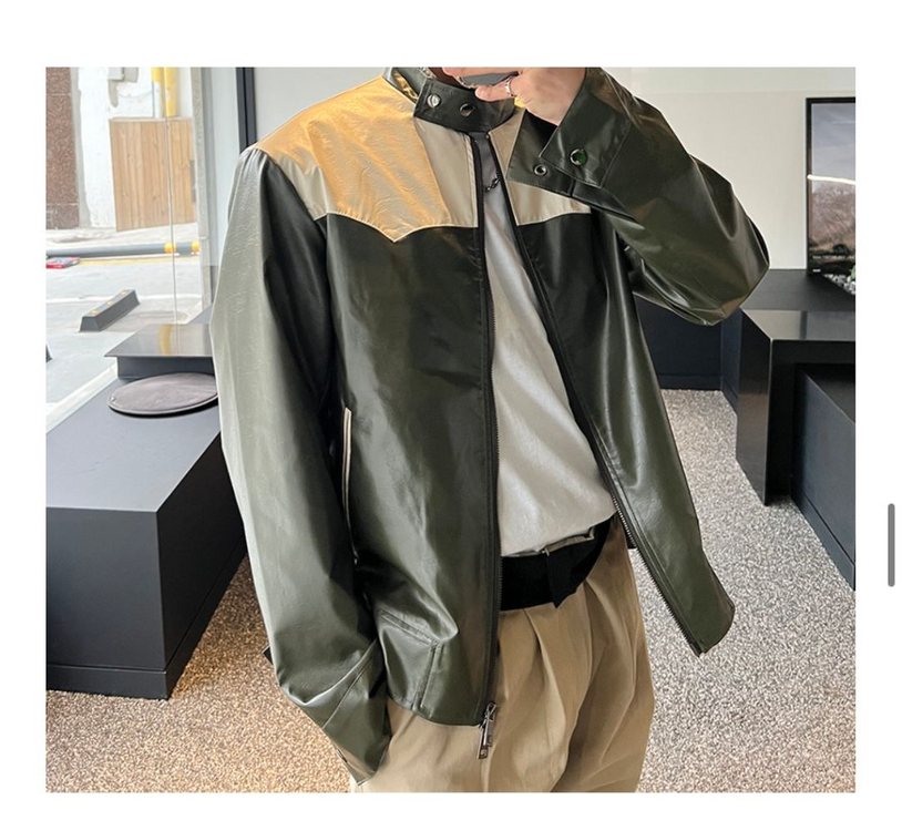 카키 레더자켓 바이커자켓 레이싱자켓 가죽 자켓 이미지